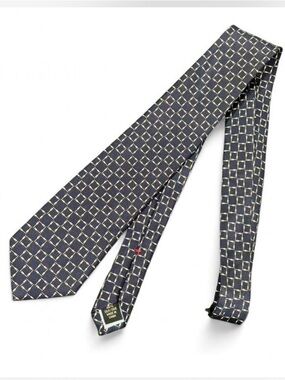 Tommy Hilfiger Elegant 100% Silk Navy blue Micro-geometric Pattern Necktie.